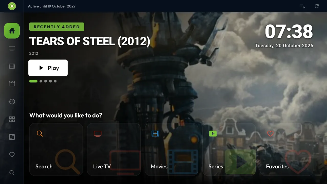 Startbildschirm von Kiwo Player auf einem Fernseher